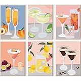 ARTOWN 6 Stück Malen Nach Zahlen Erwachsene DIY Paint by Numbers Handgemalt Ölgemälde Kits mit Pinseln und Acrylfarben Leinwand für Kinder Anfänger Ohne Rahmen Cocktail B 20x30cm