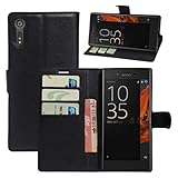 HualuBro Sony Xperia XZ Hülle, Sony Xperia XZs Hülle, Premium PU Leder Stoßfest Klapphülle Schutzhülle HandyHülle Handytasche Wallet Flip Case Cover für Sony Xperia XZ Tasche (Schwarz)