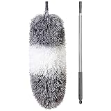 BOOMJOY Staubwedel Ausziehbar, 254cm lang Teleskopstiel Mikrofaser Staub, Biegbarer Waschbar Teleskop Staubwischer Extendable Feather Duster Grau