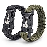 Steinbock7 Hochkönig 3-in-1 Paracord-Armband 2er Set - im Verschluss integriert: Pfeife, Feuerstein & Messer - Camping, Outdoor, Wildnis