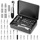 1/4 Zoll Mini Ratsche Bit, 32in1 Ratschenschraubendreher, Reversibel Winkelschraubendreher, Kleine Ratsche Screwdriver mit Phillips, Hex, Torx für Gadgets, Autos, Häuser, Maschinen und andere Geräte