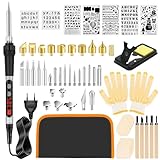 60 Pcs Brandmalerei Lötkolben Set, 100W Lötkolben with LCD Display mit Graviermesser Kombi Set Adjustable Temperature 180°- 520°C für Holz DIY Kunst Skulptur Holzbrandmalerei Schweißen