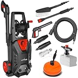 LEHMANN Hudson Hochdruckreiniger mit Aluminiumpumpe, 1800 W, max. 220 bar Druck, 450 l/h Fördermenge, Zubehörsatz - Terrassenbürste, Schäumer, Felgenbürste, Ideal als Auto Hochdruckreiniger