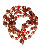 Rudraksh Pearl Mala/Natural Rudraksha und Pearl Mala mit goldener Metallkappe/Rudraksha-Perlen-Rosenkranz/Rudraksh Moti Mal, Regular, Holz, Ohne Edelstein.