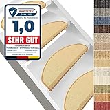 Floordirekt Sisal Stufenmatten beige innen 15 Stück halbrund, Treppenstufen Matten für Holztreppen, antirutsch Treppenteppich Selbsklebennd und Allergikerfreundlich (Natur, Maße ca. 64 x 23,5 cm)