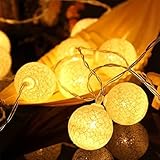 Ciskotu LED Lichterkette Baumwollkugeln mit Stecker, 3,8m 20er Cotton Ball Lichterketten Kugeln Nachtlicht für Weihnachten, Hochzeit, Party, Zimmer, Wohnheim, Innen Deko