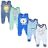 MEA BABY Unisex Baby Strampler mit Aufdruck aus 100% Baumwolle im 5er Pack. Baby Strampler für Mädchen Baby Strampler für Jungen (62, Jungen 3)