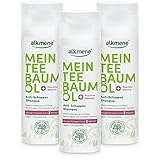 alkmene Mein Teebaumöl Anti Schuppen Shampoo 3x 200 ml weniger Schuppen in 2 Wochen - naturreines Teebaumöl, vegan & klimaneutral - Antischuppen Shampoo gegen Schuppen & juckende Kopfhaut