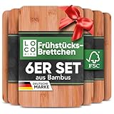 Loco Bird Frühstücksbrettchen Holz 6Set - Schneidebrett Holz 22x14cm - Brettchen aus Bambus für Gravur - Holzbrett Küche, Robustes Brotzeitbrett, Schneidebretter klein, Jausenbrett, cutting board