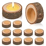 12 Stück Teelichthalter Holz, Kerzenhalter aus Holz Votivkerzenhalter, Vintage-Teelichthalter für Halloween, Hochzeiten, Weihnachten, Valentinstag, Heimdekoration, Geburtstag (2,36 x 0,98 Zoll)