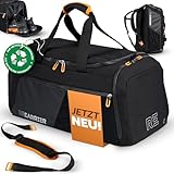 RECARRIER Sporttasche [RECYCELTES PET] 50L – Gym Bag und Rucksack in Einem – wasserdichte Trainingstasche Herren Damen – Sportrucksack mit Schuhfach Fitness, Reisetasche groß, Duffle Bag, Weekender