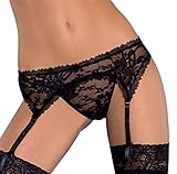 Selente Love & Fun zarter Damen-Strumpfgürtel mit feinem Slip als verführerisches Dessous-Set in toller Geschenkbox, Schwarz Spitze, L-XL