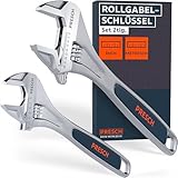 PRESCH Rollgabelschlüssel Set - 200mm & 300mm - Lasergravierte Skalen 30mm & 40mm (metrisch & inch) - Hochpräzise gefräst für besten Halt - Robuste, verstellbare Schraubenschlüssel