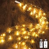 Dekofun Lichterbündel 1M 100 LED Lichterschweif Batteriebetrieben, 8 Lichtmodi Wasserfall Lichterkette mit Fernbedienung, Timer, Wasserdichte Lichterstrang für Innen Außen Weihnachten Deko - Warmweiß