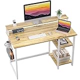 GreenForest 100 x 50 cm Schreibtisch Holz mit Regal und Monitorständer, Computertisch Schreibtisch mit Stauraum, Schreibtisch Eiche, Beige