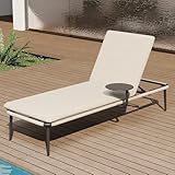 EAST OAK Patio Lounge Chair with Side Table Sessel mit Kissen, Aluminium Eisen Öl Baumwolle, beige