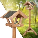 VOSS.garden Vogelhaus Vinde, braun, Bitumendach, 117cm, Futterhäuschen inkl. Ständer