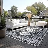 Elle Decoration In und Outdoor Teppich – Wendeteppich Wetterfest & Wasserfest - Modernes Geometrisches Muster Rauten Muster Outdoorteppich für Garten, Balkon, Terrasse, Wohnzimmer – Schwarz, 120x170cm