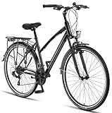 Licorne Bike Premium TrekkingBike in 28 Zoll - Fahrrad für Herren, Jungen, Mädchen und Damen - Shimano 21 Gang-Schaltung - Citybike - Männerfahrrad - L-V-ATB - Schwarz/Grau