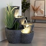 Zimmerbrunnen mit Beleuchtung Botana Gartenbrunnen bepflanzbar Springbrunnen Terrassenbrunnen (LED: Warm-Weiß)
