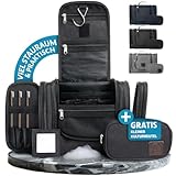 Obics Kulturbeutel Damen & Herren Gross schwarz 8L XL - Kulturtasche zum Aufhängen, mit Spiegel & Reise-Tasche - Outdoor Kosmetik-Tasche groß als Geschenke-Set mit 10 Fächer für Camping & Reisen