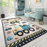 Taracarpet Kinderzimmer Teppich Spielteppich für Kinder, Jungen, Mädchen und Jugendzimmer Fresh Kids Bagger Taupe 80x150 cm