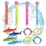 NASSMOSSE Tauchspielzeugset mit Diving Stick Diving Ring Hai Torpedo Pool Spielzeug für Swimmingpool -Trainingsspielzeug für Sommerunterwasserspiel 12PCS