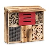 Relaxdays Insektenhotel gebrannt HBT 29 x 33 x 13,5 cm Bienenhotel aus Naturmaterialien als Unterschlupf für Käfer, Bienen, Wespen und Schmetterlinge Insektenhaus aus Holz mit Flachdach, natur