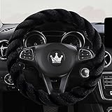 HighnessHwoo Luxuriöse Flauschige Winter Auto Lenkradbezüge für Damen, Weich, Warm, Plüsch, Niedlich, Auto Innenzubehör für Fahrzeug Limousine, rutschfest, Schwarz, Flauschig, Standardgröße(37–38cm)