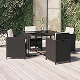 QJBSAVVA 5-TLG Garten-Essgruppe, gästebett fußbank terrassenmöbel eckbankgruppe Geeignet für Café Strand Parks Garten mit Kissen Poly Rattan Schwarz