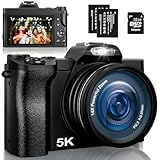 Digitalkamera 5K, 48MP 16X Digital Zoom Fotokamera mit 32G SD-Karte, Autofokus WiFi Kompaktkamera 6 Achsen Stabilisierung Reisekamera mit UV-Filter und 2 Akkus für Anfänger, Kinder, Vloggen