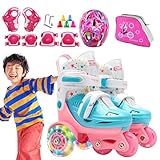 Rollschuhe für Anfänger – verstellbare Rollschuhe, Rollschuhe | Alter von 3 bis 8 Jahren Rollschuhe mit Radlicht, Kniepolster für