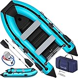 KESSER® Schlauchboot 3,20 m für 4 Personen - Wave Motor geeignet Freizeitboot Paddelboot Motorboot Angelboot - mit 2 Sitzbänken - Alu-Boden Paddel Pumpe Reparaturset & Tasche aufblasbar PVC, Blau