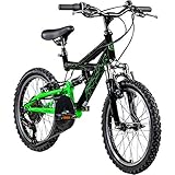 Galano Kinderfahrrad MTB 18 Zoll Fully FS180 Fahrrad Full Suspension ab 5 Jahre (schwarz/grün, 28 cm)