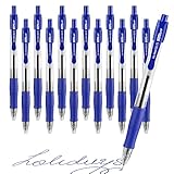 OFFCUP Druckkugelschreiber, 12pcs Blau Kugelschreiber, Gel Ink Pen 0,7 mm Feder Großraumine Kuli Ergonomische Rutschfeste Griffzone Kugelschreiber Set für Büro und Haushalt