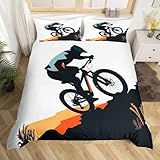 Homewish Dirt Bike Bettwäsche Set 135x200 Motorradfahrer Bettbezug für Kinder Jungen Männer Extremsport Motocross Mountainbike Schwarz Gelb Rot Tröster Abdeckung Warm Weich Bett Set