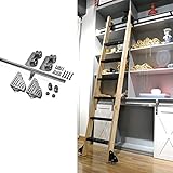 Schiebeleiter-Hardware-Kit – runde Stahlschiene für den Innen- und Dachboden, verstellbare mobile Leiter mit Bodenrollen, perfekt für Bibliotheken und Häuser, 6 m lange Schiene
