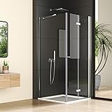 Duschkabine Falttür mit Seitenwand 80x80cm Eckeinstieg Duschabtrennung, Drehfalttür mit festem Seitenteil, beide Seiten faltbar Duschwand mit 6mm ESG Glas, Dusche Höhe 185cm