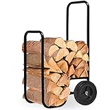 Gardebruk Kaminholzwagen Groß 105x56x45cm 80 kg Stahl Brennholzkarre Holzwagen Holzkorb Sackkarre Transportwagen Schwarz