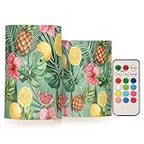 Wudan Tropische Ananas-Zitronenblätter, rosa Hibiskusblüten, flammenlose Kerzen, betriebene Kerzen, Stumpenkerzen, batteriebetrieben, Outdoor-Kerze für Abendessen, Urlaubsdekoration