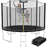 KINETIC SPORTS Trampolin Outdoor 'Salto Plus' Ø 183/244/305/366/400/430/490 cm - Komplett-Set für Kinder, USA Sprungtuch, Netz, Randpolster, Leiter - bis zu 160kg