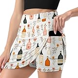Golfröcke für Damen mit Shorts mit buntem Blumendruck, Tennishose, Sporthose mit Taschen, bunt, Medium