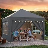 arvioo Pavillon 3x3m mit 4 Seitenwänden, Schützen Ihre Feier, Pop Up Faltpavillon Wasserdicht Stabil Winterfest Sonnenschutz 3-fach Höhenverstellbar, Partyzelt Stahlgestell & 210D Oxford-Gewebe (Grau)
