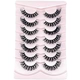 OCHILIMA Wimpern Russian Strip Lashes Natural Look Eye Lashes False Lashes Wispy D Curly Fluffy 3D Effect Cat Eye Soft Fake Eyelashes Pack 7 Pairs