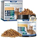 Cat Multivitamine 550 Kausnacks mit Eigelb & Käsefüllung - Huhngeschmack Haut & Fell Unterstützung mit Omega 3, Biotin, Vitaminen für Immun, Herz, Augen Gesundheit - Leckere Katzenvitamine