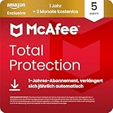 McAfee Total Protection 2026 (5 Geräte), 15 Monate Amazon Exklusiv | Virenschutz, VPN, Betrugsschutz, Sicherheitssoftware, Identitätsüberwachung | Abonnement mit automatischer Verlängerung | Download