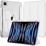 Hülle für iPad Pro 12.9 Zoll (2022/2021/2020/2018) mit Stifthalter und Weicher TPU Stoßfänger, Klare Transparente Rückseitenschale Dünn Ständer Stoßfest Tablet Abdeckung Schutzhülle