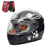 ZJRA Kinderhelm, Motorradhelm Für Kinder, Motorrad Halbhelme, Motorrad Moped Jungen Mädchen Kinder Childs, 3 Farben Style Für Wahl,Black