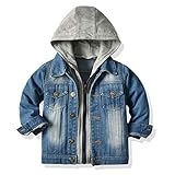 L SERVER Jungen Jeansjacke Langarm Kinder Denim Jacke Jeansmantel Frühling Herbst Jacke Top Langarm Jacket Übergangsjacke, Blau-mit Kapuze, 130