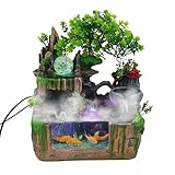 Zimmerbrunnen Tischbrunnen mit LED-Beleuchtung, Dekorativer Zierbrunnen mit Wasserfall & Kristallkugel und Nebel, Springbrunnen Gartenbrunnen Deko für Zuhause und Büro